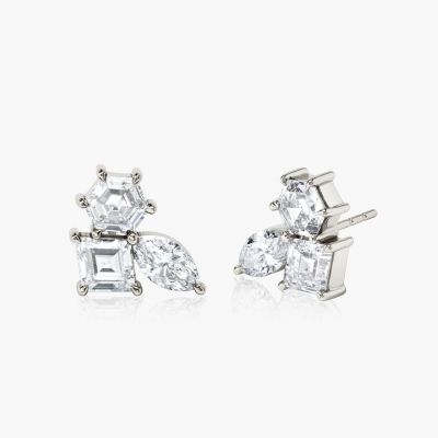 6 Lab-Grown Diamond Ear Climber Earring in 14K White Gold, 1.70ctw Round Brilliant Lab Grown Diamonds