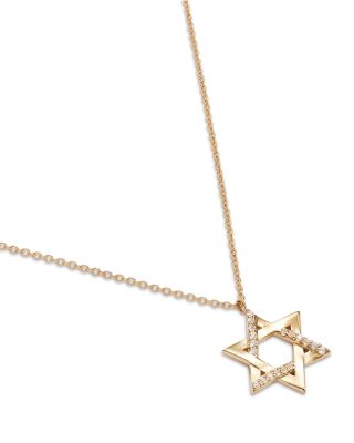 14K Yellow Gold White Topaz Star of David Pendant Necklace, 16-18"