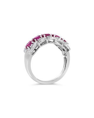 Ruby & Diamond Triple Row Ring in 14K White Gold