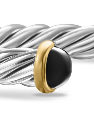 Men's Cable Cuff Bracelet in Sterling Silver with 14K Yellow Gold and Black Onyx, 6mm