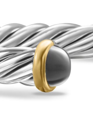 Men's Cable Cuff Bracelet in Sterling Silver with 14K Yellow Gold and Hematine, 6mm