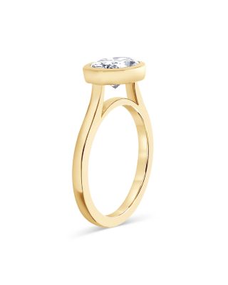 Certified Lab Grown Oval Diamond Bezel Set Engagement Ring in 18K Yellow Gold, 2.0 tcw