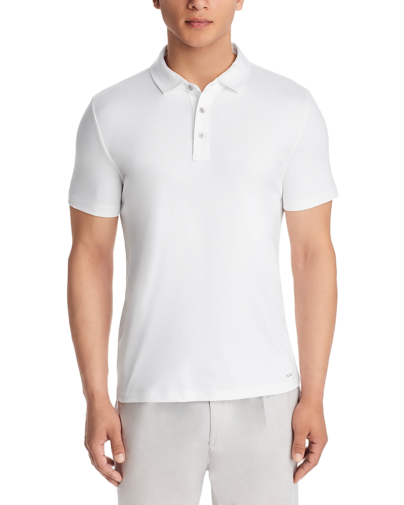 Michael Kors Greenwich Signature Logo Print Cotton Polo Shirt In White