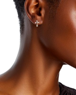 Diamond Cross Hoop Earrings in 14K Yellow Gold, 0.25 tcw 