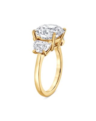 Certified Lab Grown Diamond Round & Half Moon Three Stone Engagement Ring in 18K Yellow Gold, 7.80 tcw