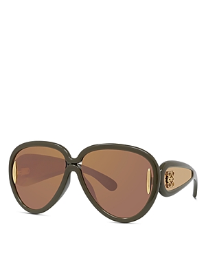 Shop Loewe Wave Mask Pilot Sunglasses, 65mm In Green/brown Mirrored Solid