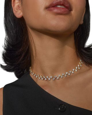 Halle Cubic Zirconia Adjustable Choker Necklace in 18K Gold Plated, 14"-17"