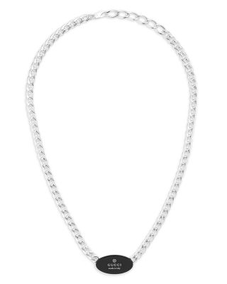 Gucci - Sterling Silver Trademark Black Enamel Oval Pendant Necklace, 15-17"