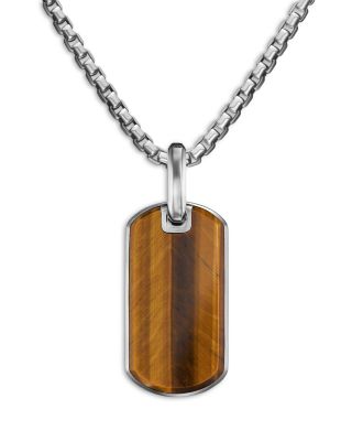 Men's Chevron Tag in Sterling Silver with Tiger's Eye, 27mm