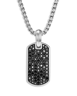 Men's Chevron Tag in Sterling Silver with Black Diamonds, 21mm