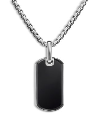 Men's Chevron Tag in Sterling Silver with Black Onyx, 27mm