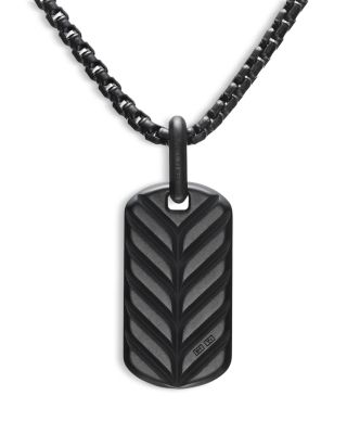Men's Chevron Tag in Black Titanium with Sterling Silver and Black Diamonds, 27mm