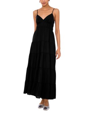 Black Schiffli Empire-Waist Dress With Ruffles