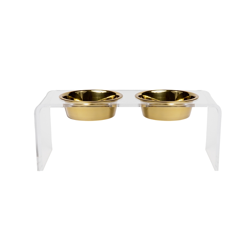 Hiddin Medium Clear Double Bowl Pet Feeder, 1 Quart Bowls