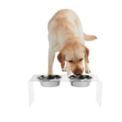 Medium Clear Double Bowl Pet Feeder, 1 Quart Bowls