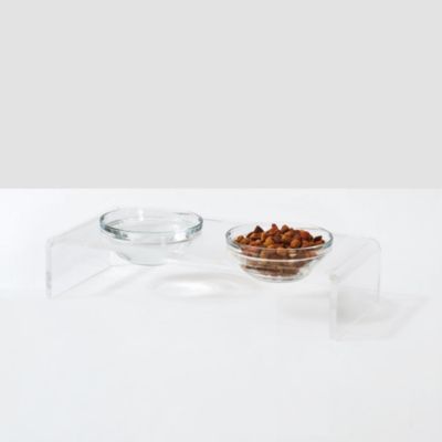 Small Clear Double Glass Bowl Pet Feeder, 1 Pint Bowls