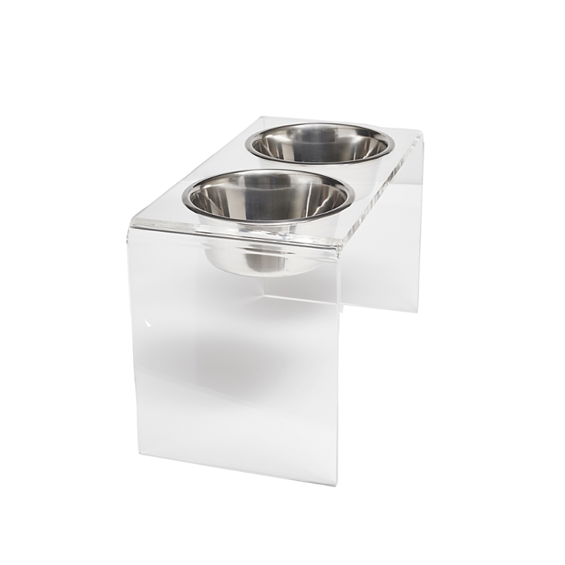 Hiddin Large Clear Double Bowl Pet Feeder, 2 Quart Bowls