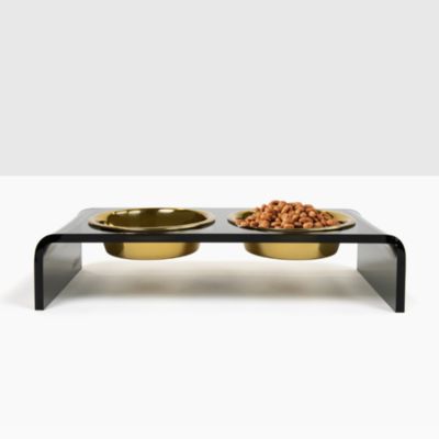 Small Smoke Grey Double Pet Feeder, 1 Pint Bowls