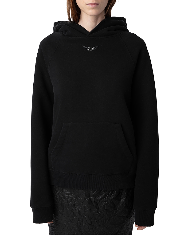 Zadig & Voltaire Georgy Pmo Rhinestone Wings Hoodie In Noir