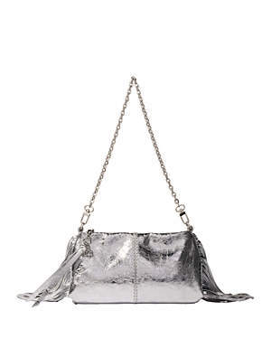 Shop Maje Miss M Metallic Leather Pouch In Silver