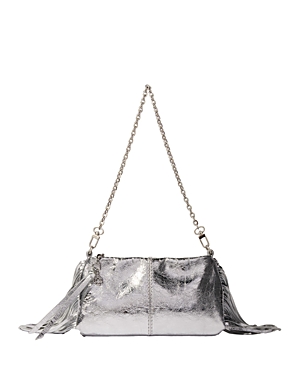 Maje Miss M Metallic Leather Pouch In Silver