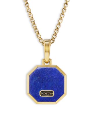 Men's Faceted Stone Amulet in 18K Yellow Gold with Lapis, 16mm