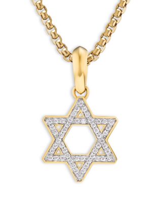 Men's Star of David Pendant in 18K Yellow Gold with Diamonds, 0.28 tcw