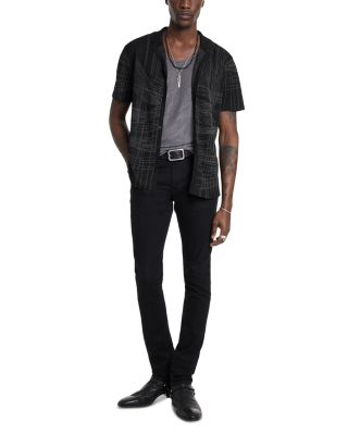 Simon Metallic Cross Hatch Jacquard Button Down Camp Shirt