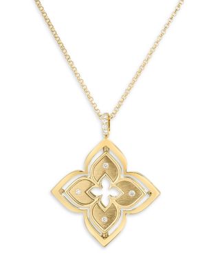 18K Yellow Gold Venetian Princess Pirouette Turquoise & Diamond Reversible Flower Pendant Necklace, 16-17"