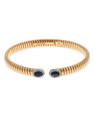 18K Yellow Gold Via Giardino Tubogas Domed Sapphire Cabochon & Diamond Bracelet