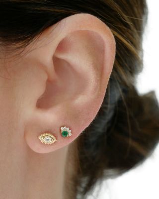 14K Yellow Gold Evil Eye Protection Stud Earrings with Diamonds, 0.07 tcw