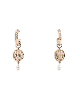 WWAKE - 14K Yellow Gold Universe Diamond & Cultured Freshwater Pearl Earrings