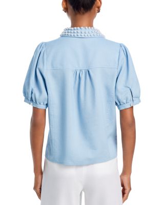 Faux Pearl Embellished Collar Top - Exclusive  