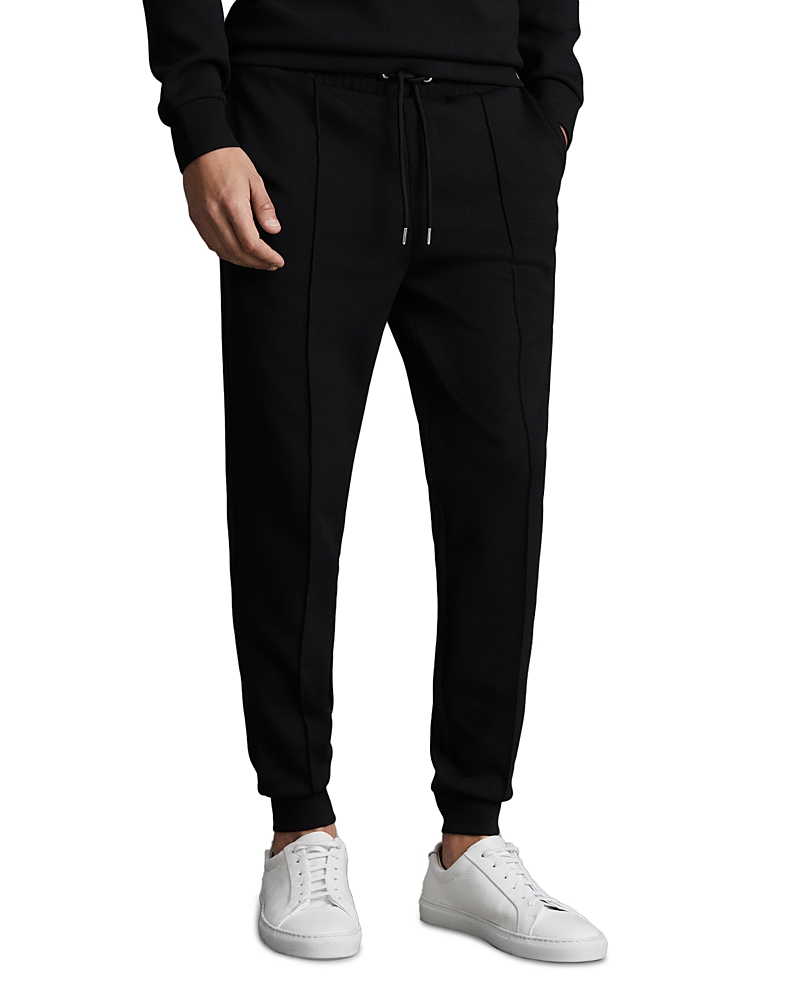 Reiss Navy Interlock Jersey Drawstring Joggers In Black