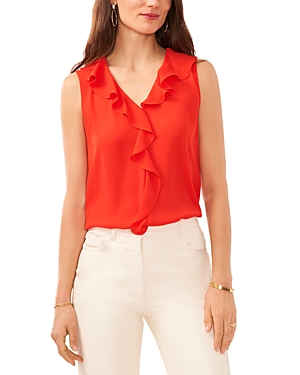 Vince Camuto Ruffle Neck Sleeveless Georgette Blouse In Fiery Red