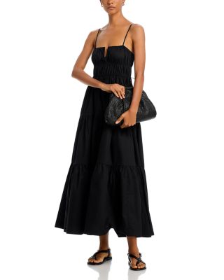 Shirred Cotton Poplin Midi Dress