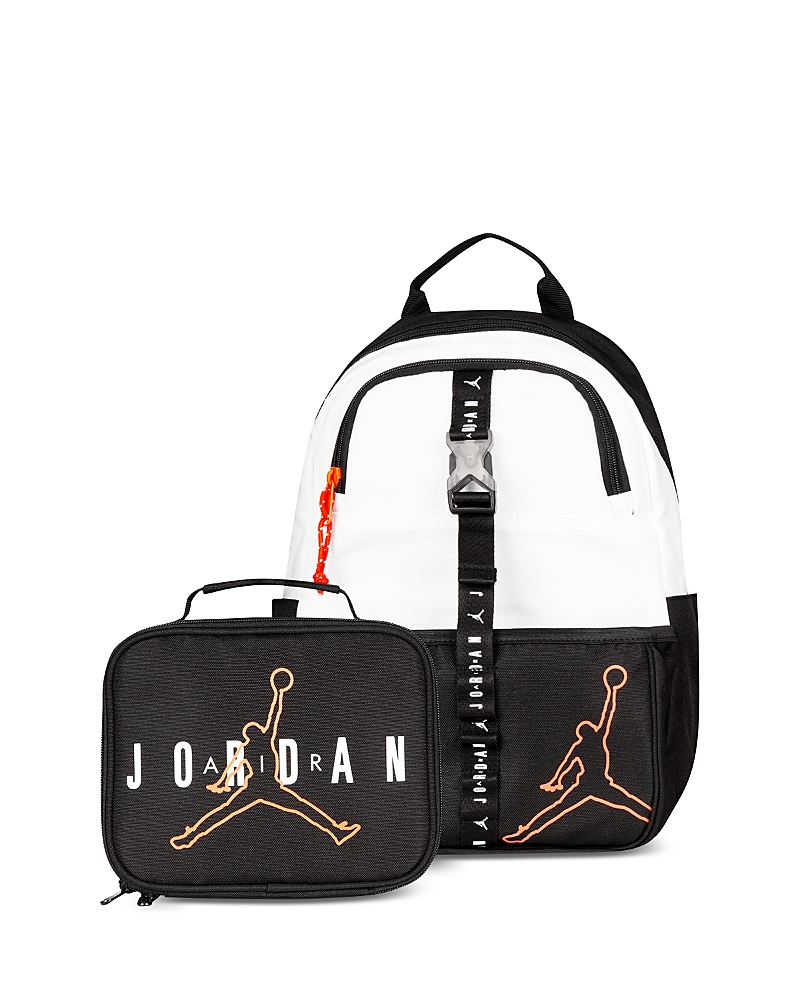 Jordan Air Boys Lunch Backpack Set In White/black
