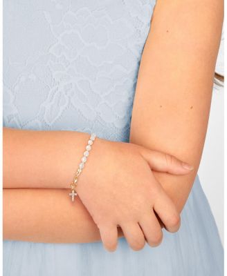  Children's 14K Gold Shimmer Crystal with Cross Girls' 6.25" Bracelet
