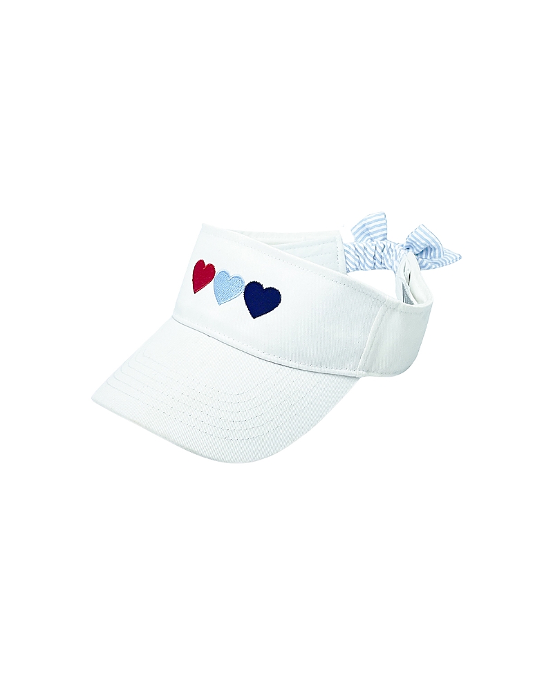 Bits & Bows Girls' Hearts Bow Visor In White - Baby, Little Kid, Big Kid In Red/white/and Blue