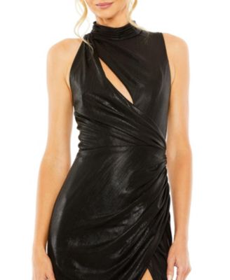 High Neck Keyhole Cutout Sleeveless Metallic Jersey Gown