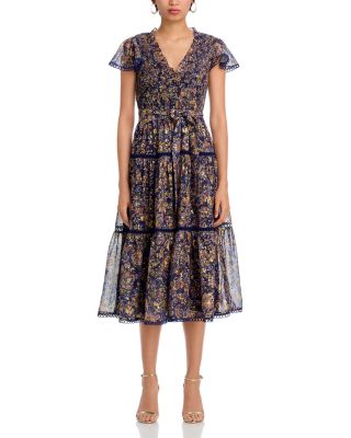 Metallic Floral Midi Dress - Exclusive