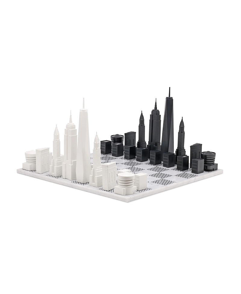 Skyline Chess Set Of Acrylic Chess New York Edition with Marble Hatch Board - ages 14 and up