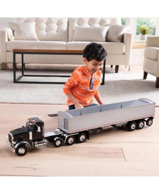  1/16 Big Roads Farm Black Peterbilt Model with Grain Trailer and Lights & Sounds 2-4 - Ages 5-7