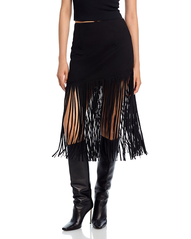 Bagatelle.nyc Bagatelle Faux Suede Fringe Midi Skirt In Black