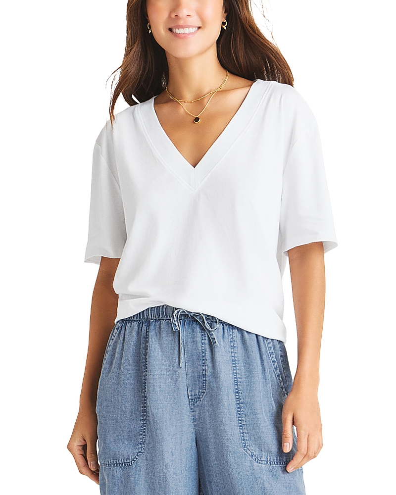 Splendid Lacey Relaxed V-neck T-shirt In White