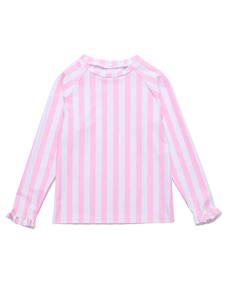 Snapper Rock Toddler, Child Girl Pink Stripe Ls Rash Top In Pink