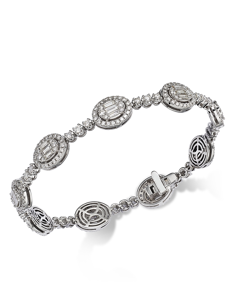 Bloomingdale's Fine Collection Diamond Round & Baguette Halo Mosaic Tennis Bracelet In 14k White Gold, 4.0 Ct. T. W. In White