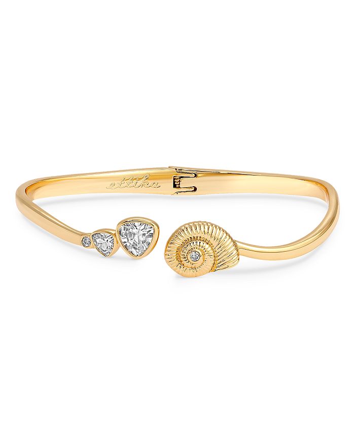 Ettika Crystal Swirled Shell Cuff Bracelet in 18K Gold Plated ...