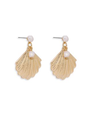 Scallop Shell Earrings with Cultured Freshwater Pearls