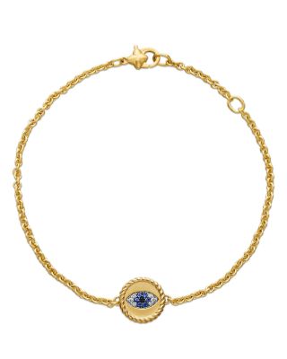 Cable Collectibles&reg; Evil Eye Bracelet in 18K Yellow Gold with Pav&eacute; Sapphires and Diamonds, 2mm